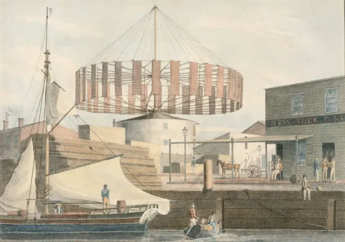 Framed Print : Circular Mill, King Street, New York, 1830. Creator: John William Hill Framed Print : Circular Mill, King Street, New York, 1830. Creator: John William Hill