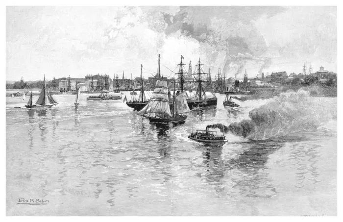 Framed Print : Circular Quay, Sydney Harbour, New South Wales, Australia, 1886. Artist: J Hellawell Framed Print : Circular Quay, Sydney Harbour, New South Wales, Australia, 1886. Artist: J Hellawell