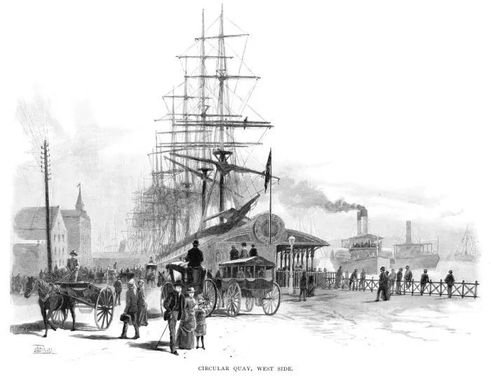 Framed Print : Circular Quay, west side, Sydney, New South Wales, Australia, 1886. Artist: Frederic B Schell Framed Print : Circular Quay, west side, Sydney, New South Wales, Australia, 1886. Artist: Frederic B Schell