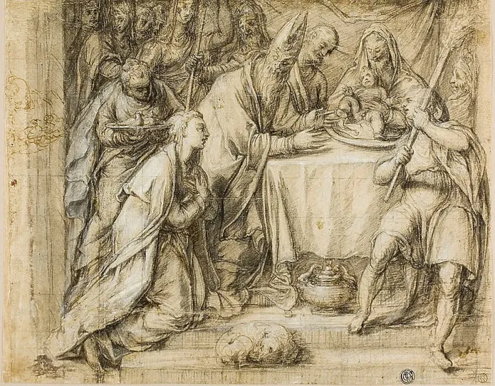 Framed Print : Circumcision of the Christ Child (recto); Marriage of the Virgin (verso), c.1577. Creator: Workshop of Paolo Caliari, called Veronese Framed Print : Circumcision of the Christ Child (recto); Marriage of the Virgin (verso), c.1577. Creator: Workshop of Paolo Caliari, called Veronese