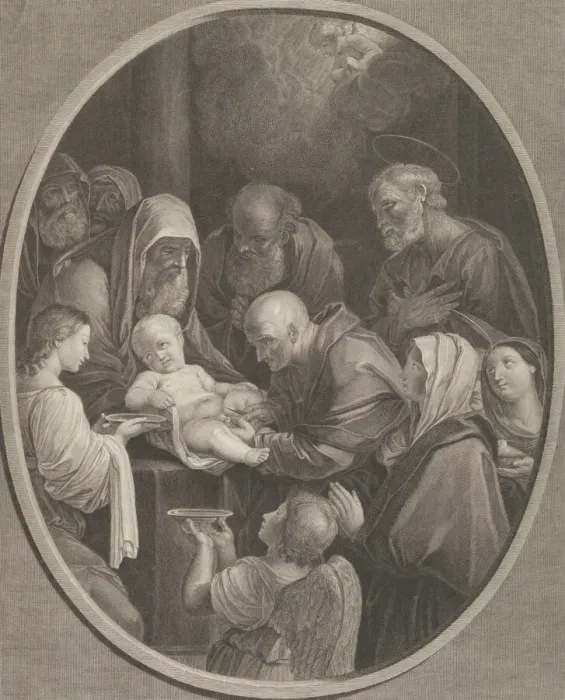 Framed Print : The Circumcision of Christ, a group of men and women surrounding him Framed Print : The Circumcision of Christ, a group of men and women surrounding him