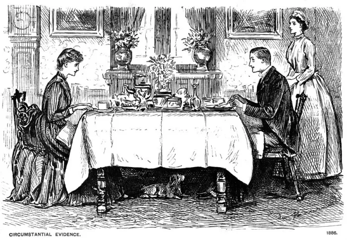 Framed Print : Circumstantial Evidence, 1886 (1891). Artist: George du Maurier Framed Print : Circumstantial Evidence, 1886 (1891). Artist: George du Maurier
