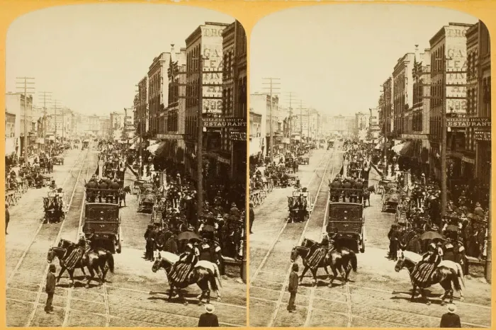 Framed Print : Circus in Town, cor West Water and Grand Avenue, 1880 / 89. Creator: Henry Hamilton Bennett Framed Print : Circus in Town, cor West Water and Grand Avenue, 1880 / 89. Creator: Henry Hamilton Bennett