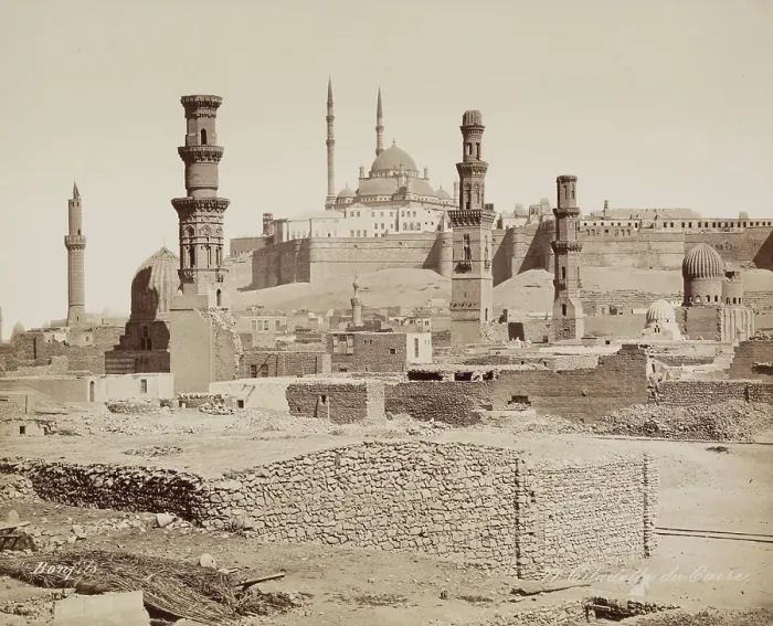 Framed Print : The Citadel and Mosque of Mohammed Ali as Seen from the Tombs of the Mameluks, 19th century. Creator: Maison Bonfils