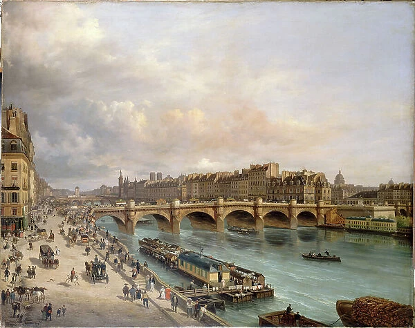 The Cite and the Pont-Neuf, seen from Quai du Louvre, 1832. Creator: Giuseppe Canella