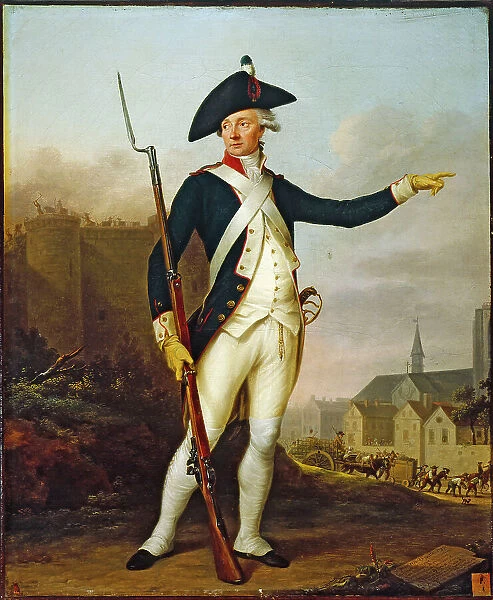 Citizen Nau-Deville, in National Guard uniform, transporting a convoy of weapons and ammun... 1790. Creator: Jean Francois Marie Bellier