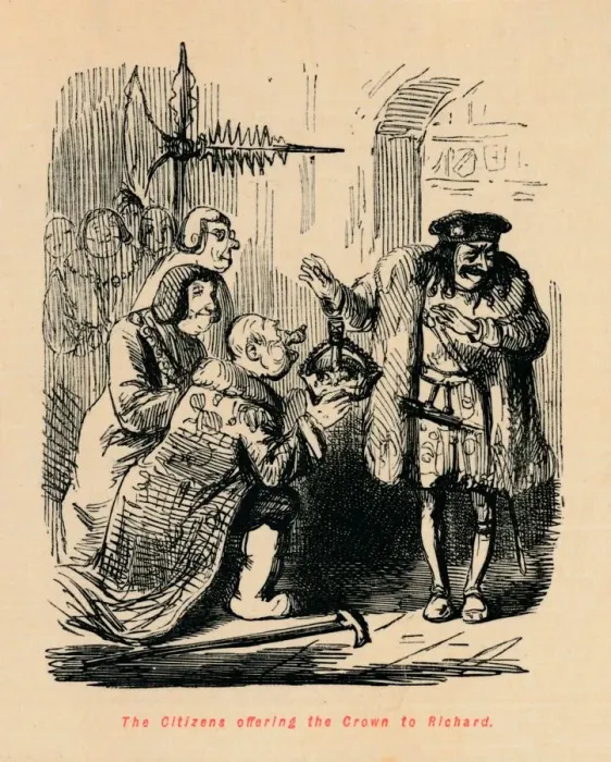Framed Print : The Citizens offering the Crown to Richard. Artist: John Leech Framed Print : The Citizens offering the Crown to Richard. Artist: John Leech