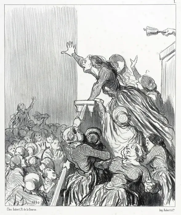 Framed Print : Citoyennes on fait courir le bruit que le divorce est sur le point de nous être refusé... 1848. Creator: Honore Daumier Framed Print : Citoyennes on fait courir le bruit que le divorce est sur le point de nous être refusé... 1848. Creator: Honore Daumier