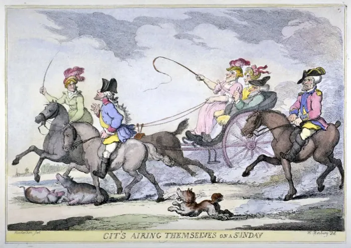Framed Print : Cits Airing Themselves on a Sunday, 1809. Artist: Thomas Rowlandson Framed Print : Cits Airing Themselves on a Sunday, 1809. Artist: Thomas Rowlandson
