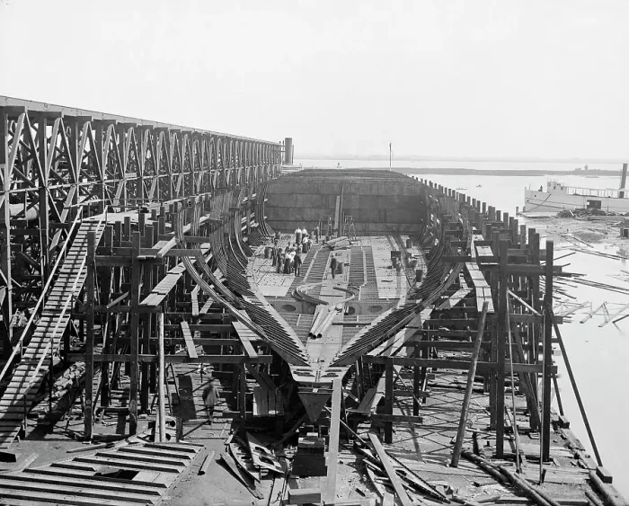 Framed Print : City of Cleveland, Steamer #168 on the ways, 1907. Creator: Unknown