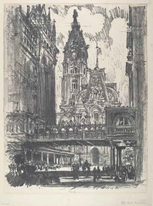 Framed Print : The City Hall and Bridge across Market Street, 1912. Creator: Joseph Pennell Framed Print : The City Hall and Bridge across Market Street, 1912. Creator: Joseph Pennell