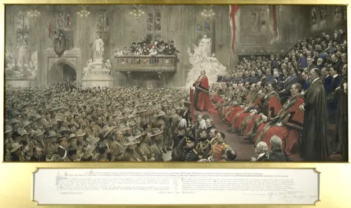 Framed Print : The City Imperial Volunteers in Guildhall, London, 1900 Framed Print : The City Imperial Volunteers in Guildhall, London, 1900