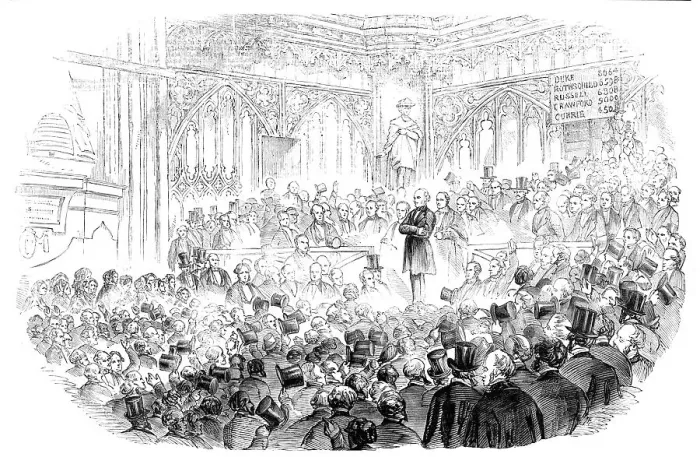 Framed Print : The City of London Election in Guildhall: Lord John Russell, M.P. returning thanks, 1857. Creator: Unknown Framed Print : The City of London Election in Guildhall: Lord John Russell, M.P. returning thanks, 1857. Creator: Unknown