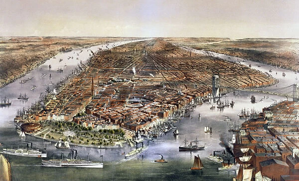 The city of New York, USA, 1870. Artist: Currier and Ives