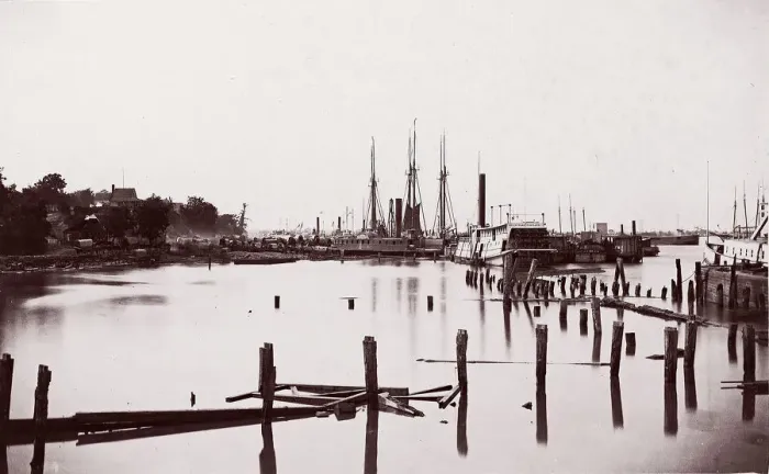 Framed Print : City Point, Virginia, 1861-65. Creator: Andrew Joseph Russell Framed Print : City Point, Virginia, 1861-65. Creator: Andrew Joseph Russell