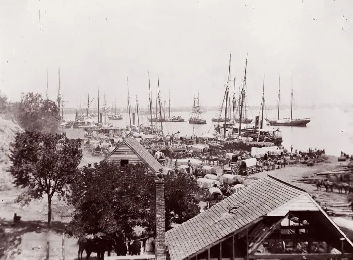 Framed Print : City Point, Virginia, 1861-65. Creator: Andrew Joseph Russell Framed Print : City Point, Virginia, 1861-65. Creator: Andrew Joseph Russell