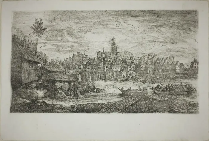 Framed Print : City with Stone Bridge, 1865. Creator: Rodolphe Bresdin Framed Print : City with Stone Bridge, 1865. Creator: Rodolphe Bresdin