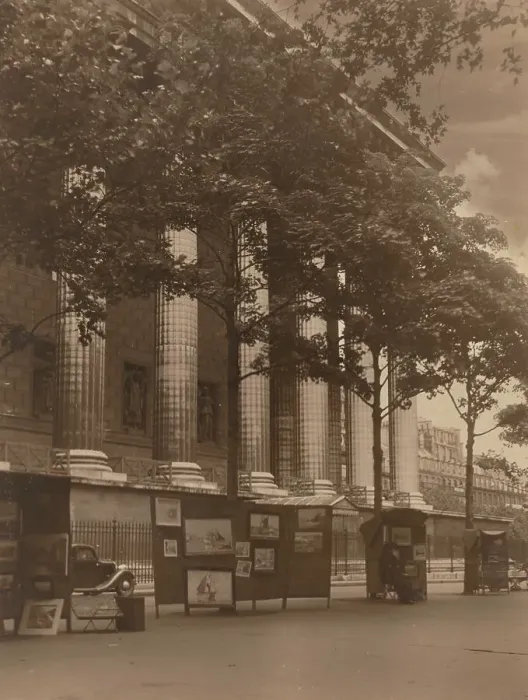 Framed Print : City street with columns of a building and hoardings, 1918-1920s. Creator: Eunice Harriett Garlick Framed Print : City street with columns of a building and hoardings, 1918-1920s. Creator: Eunice Harriett Garlick