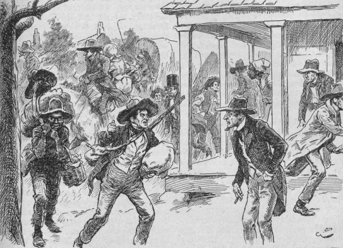 Framed Print : The City Was Taken With A Desperate Panic, 1902. Artist: Gordon Frederick Browne Framed Print : The City Was Taken With A Desperate Panic, 1902. Artist: Gordon Frederick Browne
