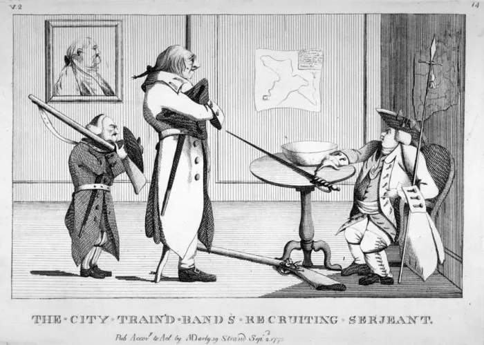 Framed Print : The City train d bands recruiting serjeant, 1773 Framed Print : The City train d bands recruiting serjeant, 1773