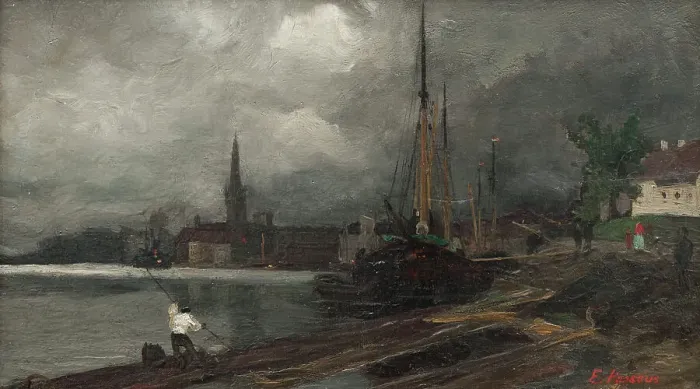 Framed Print : City view with harbor. Study. Creator: Edvard Perseus Framed Print : City view with harbor. Study. Creator: Edvard Perseus