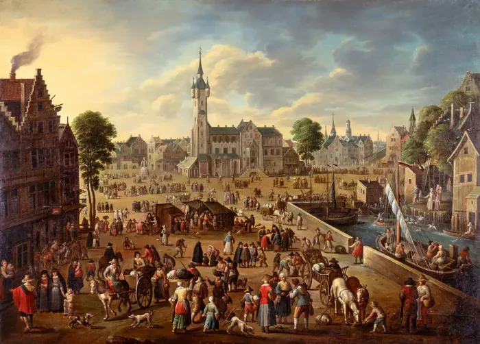 Framed Print : City view of the Main Square in Lier, ca 1620-1625. Artist: Flemish master Framed Print : City view of the Main Square in Lier, ca 1620-1625. Artist: Flemish master