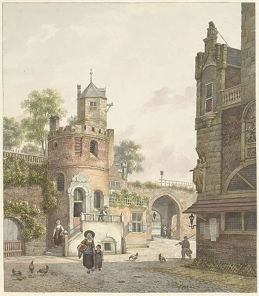 City wall with a tower and a gate, viewed from the inside, 1788-1846. Creator: Jan Hendrik Verheyen