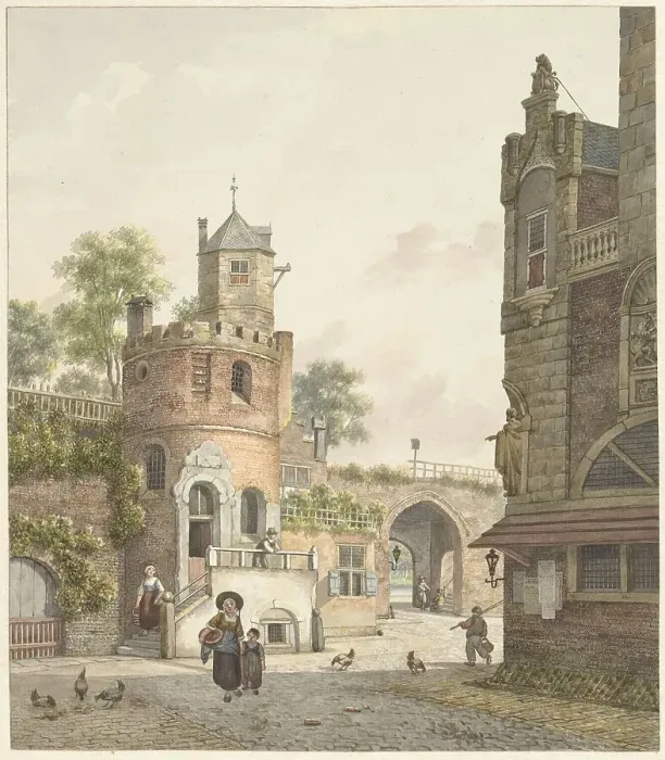 Framed Print : City wall with a tower and a gate, viewed from the inside, 1788-1846. Creator: Jan Hendrik Verheyen Framed Print : City wall with a tower and a gate, viewed from the inside, 1788-1846. Creator: Jan Hendrik Verheyen
