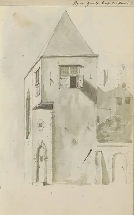 Framed Print : Cityscape at the Grote Kerk in Hoorn, c.1783-c.1797. Creator: Johannes Huibert Prins Framed Print : Cityscape at the Grote Kerk in Hoorn, c.1783-c.1797. Creator: Johannes Huibert Prins