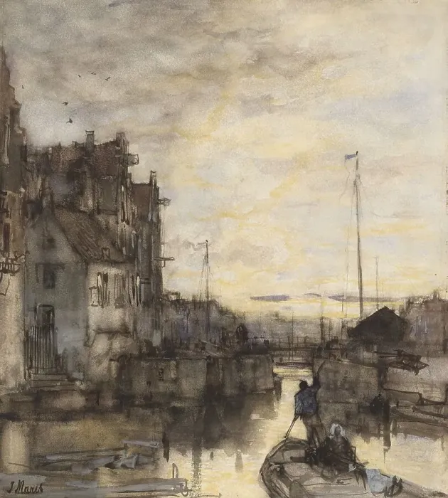 Framed Print : Cityscape at night, 1847-1899. Creator: Jacob Henricus Maris Framed Print : Cityscape at night, 1847-1899. Creator: Jacob Henricus Maris