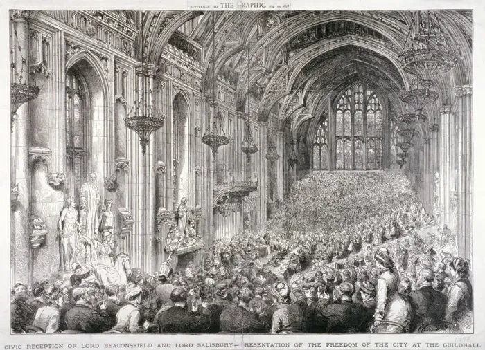 Framed Print : Civic reception of Lord Beaconsfield and Lord Salisbury at the Guildhall, London, 1878