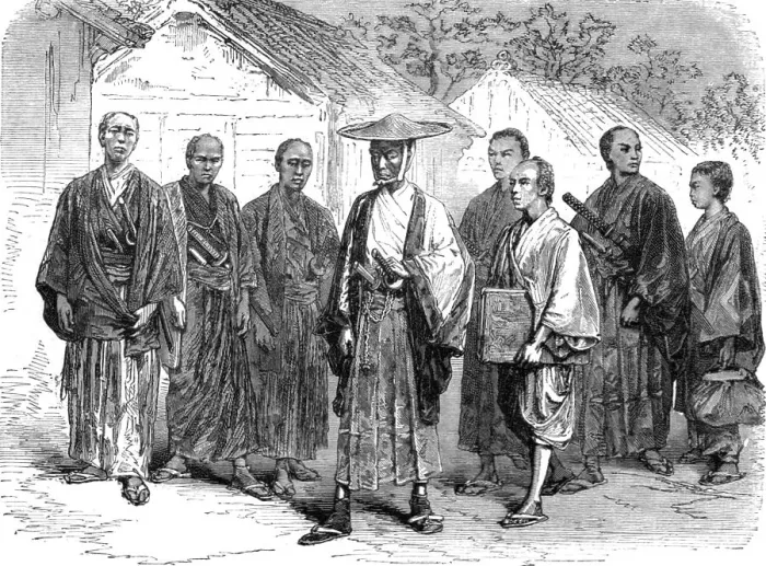 Framed Print : Civil and military officials returning from duty; A European Sojourn in Japan, 1875. Creator: Unknown Framed Print : Civil and military officials returning from duty; A European Sojourn in Japan, 1875. Creator: Unknown