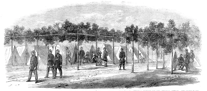 Framed Print : The Civil War in America: camp of the Confederate Marines at Drury's Bluff... 1862. Creator: Unknown Framed Print : The Civil War in America: camp of the Confederate Marines at Drury's Bluff... 1862. Creator: Unknown