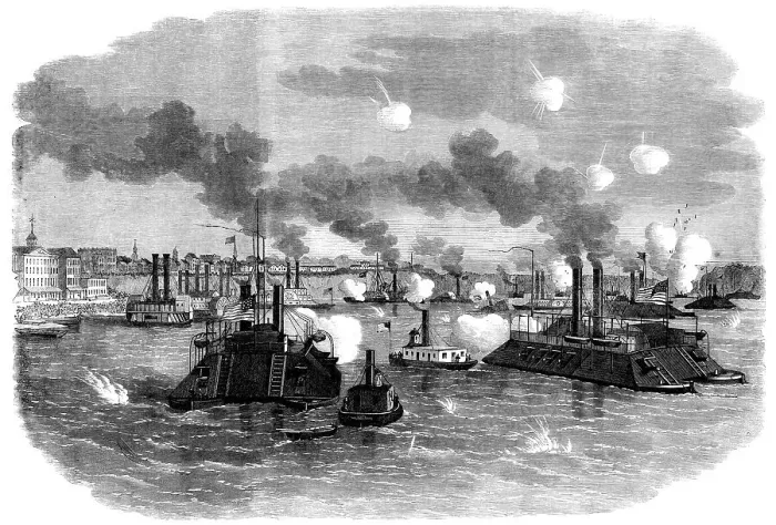 Framed Print : The Civil War in America: destruction of the Confederate flotilla... 1862. Creator: Unknown Framed Print : The Civil War in America: destruction of the Confederate flotilla... 1862. Creator: Unknown