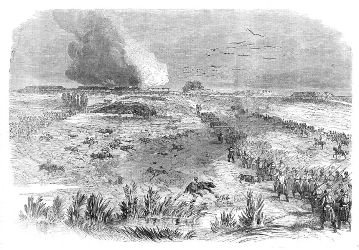 Framed Print : The Civil War in America: Federals advancing on the abandoned Confederate positions... 1862. Creator: Unknown Framed Print : The Civil War in America: Federals advancing on the abandoned Confederate positions... 1862. Creator: Unknown