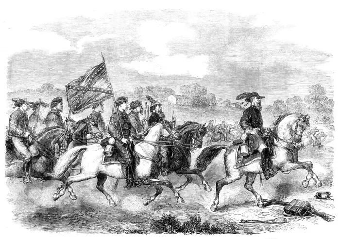 Framed Print : The Civil War in America: General Stuart (Confederate) with his cavalry... 1862. Creator: Unknown Framed Print : The Civil War in America: General Stuart (Confederate) with his cavalry... 1862. Creator: Unknown