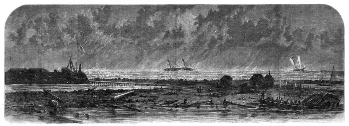 Framed Print : The Civil War in America: Hatteras Spit, with the wreck of the City of New York on the... 1862. Creator: Unknown Framed Print : The Civil War in America: Hatteras Spit, with the wreck of the City of New York on the... 1862. Creator: Unknown