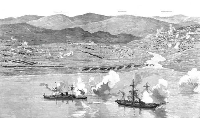 Framed Print : The Civil War in Chili, The Battle of Concon, August 21, 1891, 1891. Creator: Unknown
