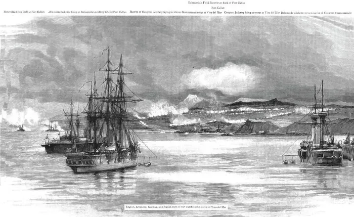 Framed Print : The Civil War in Chili, The Battle of Vina Del Mar, 1891. Creator: Charles William Wyllie Framed Print : The Civil War in Chili, The Battle of Vina Del Mar, 1891. Creator: Charles William Wyllie