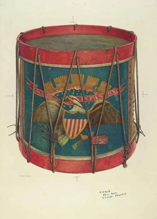 Framed Print : Civil War Drum, 1939-1940. Creator: Wayne White Framed Print : Civil War Drum, 1939-1940. Creator: Wayne White