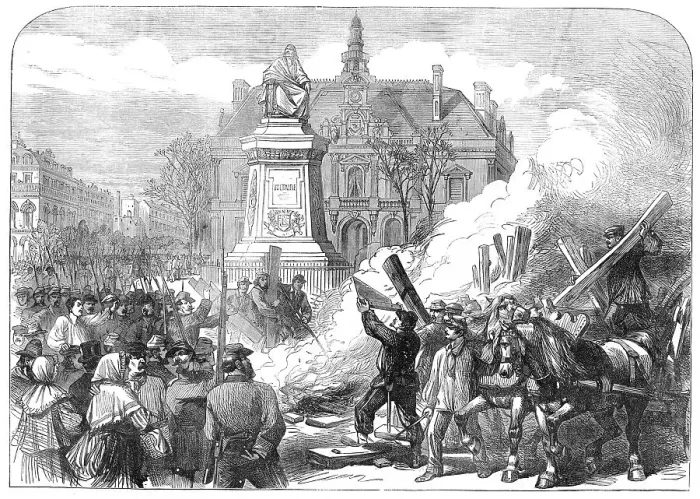 Framed Print : The Civil War in Paris: burning the guillotine on the Place Voltaire, 1871. Creator: Unknown Framed Print : The Civil War in Paris: burning the guillotine on the Place Voltaire, 1871. Creator: Unknown