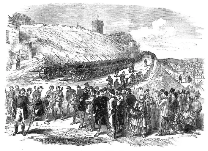 Framed Print : The Civil War in Paris: the cannon at Montmartre, 1871. Creator: Unknown Framed Print : The Civil War in Paris: the cannon at Montmartre, 1871. Creator: Unknown