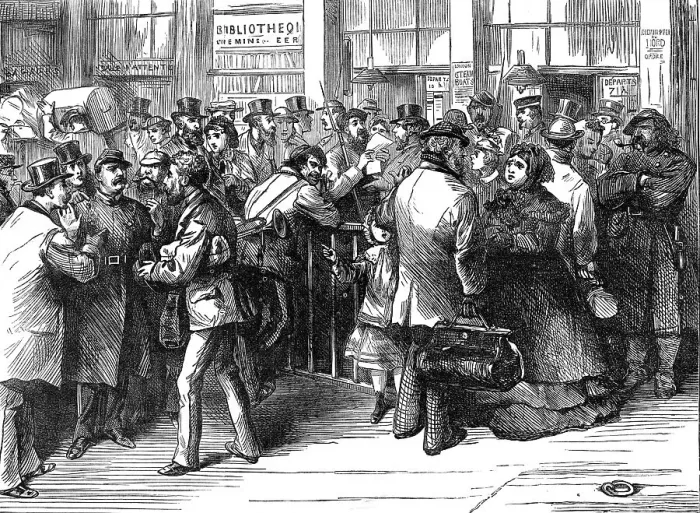 Framed Print : The Civil War in Paris: fugitive residents at the northern railway station, 1871. Creator: Unknown Framed Print : The Civil War in Paris: fugitive residents at the northern railway station, 1871. Creator: Unknown