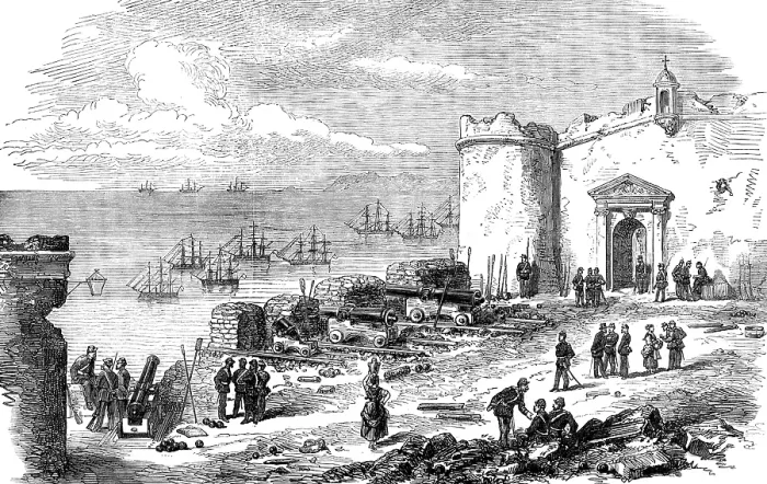 Framed Print : Civil War in Spain: sandbag battery for the defence of Alicante, 1873. Creator: Unknown Framed Print : Civil War in Spain: sandbag battery for the defence of Alicante, 1873. Creator: Unknown