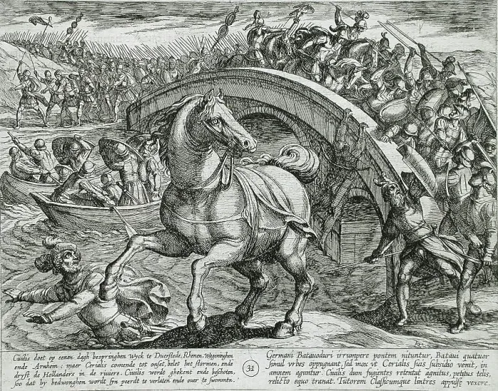 Framed Print : Civilis Forced to Dismount and Swim Across the River, Publshed 1612. Creator: Antonio Tempesta Framed Print : Civilis Forced to Dismount and Swim Across the River, Publshed 1612. Creator: Antonio Tempesta