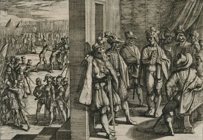 Framed Print : Civilis, Tutor, Classicus, ende andere Triersche comen t samen secretelyck in een borghers huys bin Artist: Antonio Tempesta Framed Print : Civilis, Tutor, Classicus, ende andere Triersche comen t samen secretelyck in een borghers huys bin Artist: Antonio Tempesta