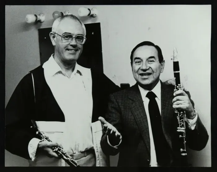 Framed Print : Clarinetists Terry Lightfoot and Peanuts Hucko, Potters Bar, Hertfordshire, 1986 Framed Print : Clarinetists Terry Lightfoot and Peanuts Hucko, Potters Bar, Hertfordshire, 1986