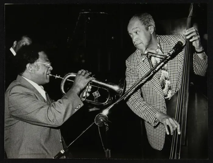 Framed Print : Clark Terry and Slam Stewart playing at the Capital Radio Jazz Festival, London, 1980 Framed Print : Clark Terry and Slam Stewart playing at the Capital Radio Jazz Festival, London, 1980