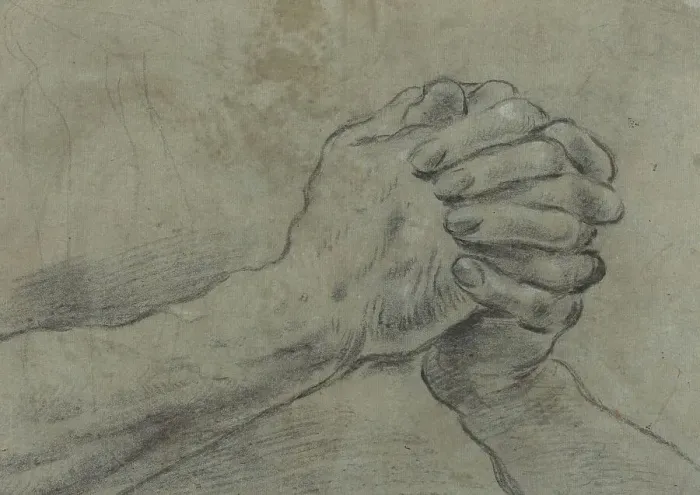 Framed Print : Clasped Hands [verso], c. 1612. Creator: Giacomo Cavedone