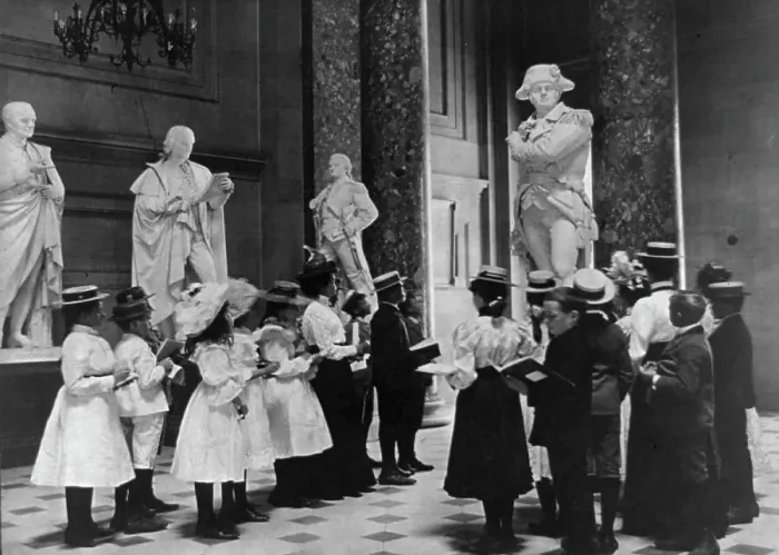 Framed Print : A class of the 6th Division in Statuary Hall, U.S. Capitol, (1899?). Creator: Frances Benjamin Johnston Framed Print : A class of the 6th Division in Statuary Hall, U.S. Capitol, (1899?). Creator: Frances Benjamin Johnston